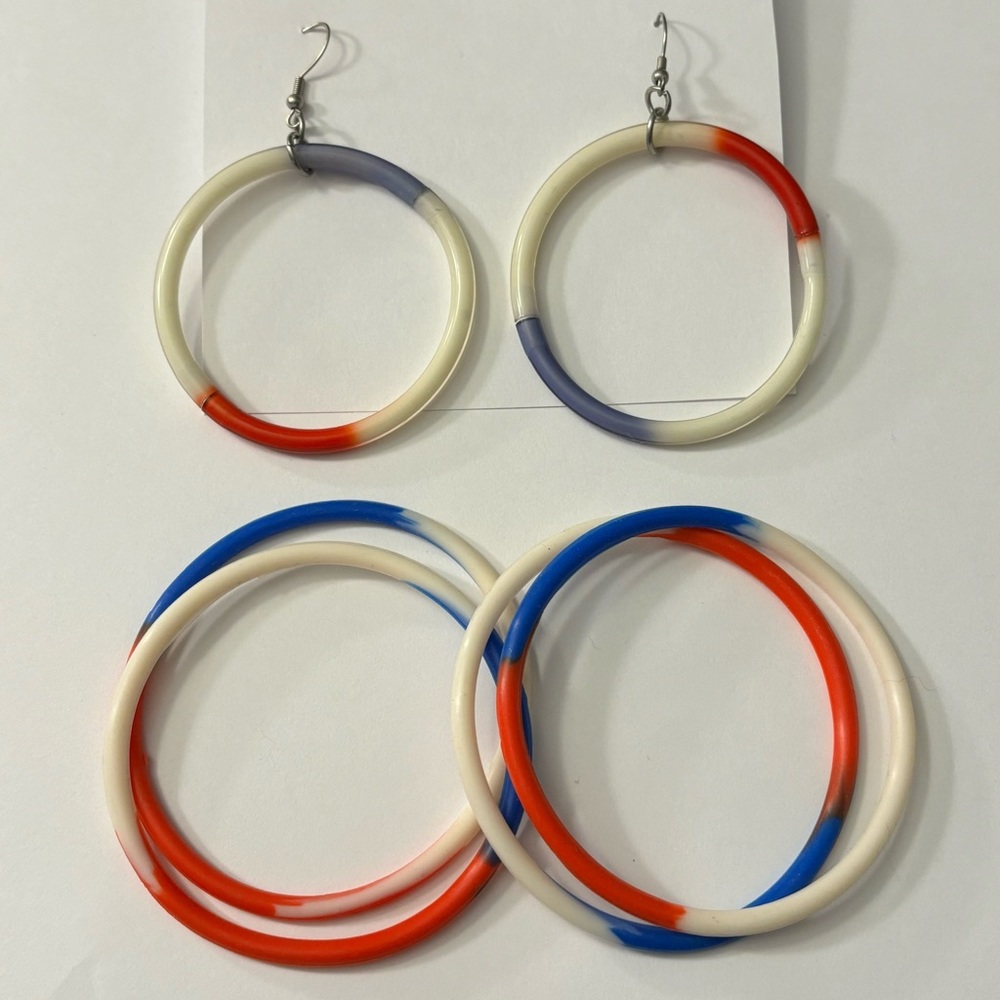 TARGET Red/White/Blue 4th Of July Silicone Hoop Earrings & Matching Bracelets